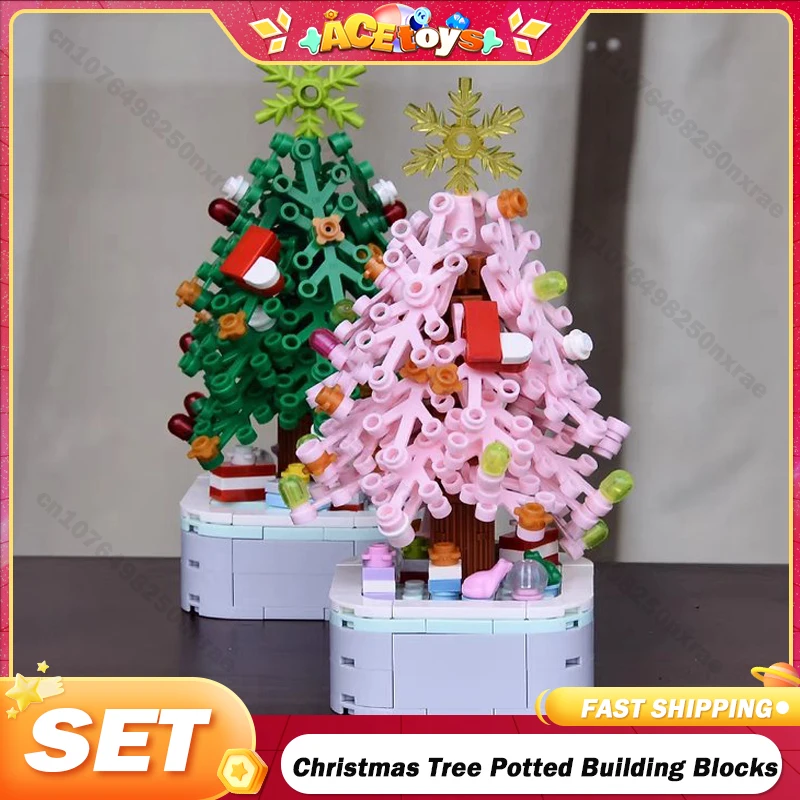 

BuildMoc New Year Christmas Tree Potted Building Blocks Set Desktop Ornament Bricks Assembly Socks Toys Children Xmas Gifts