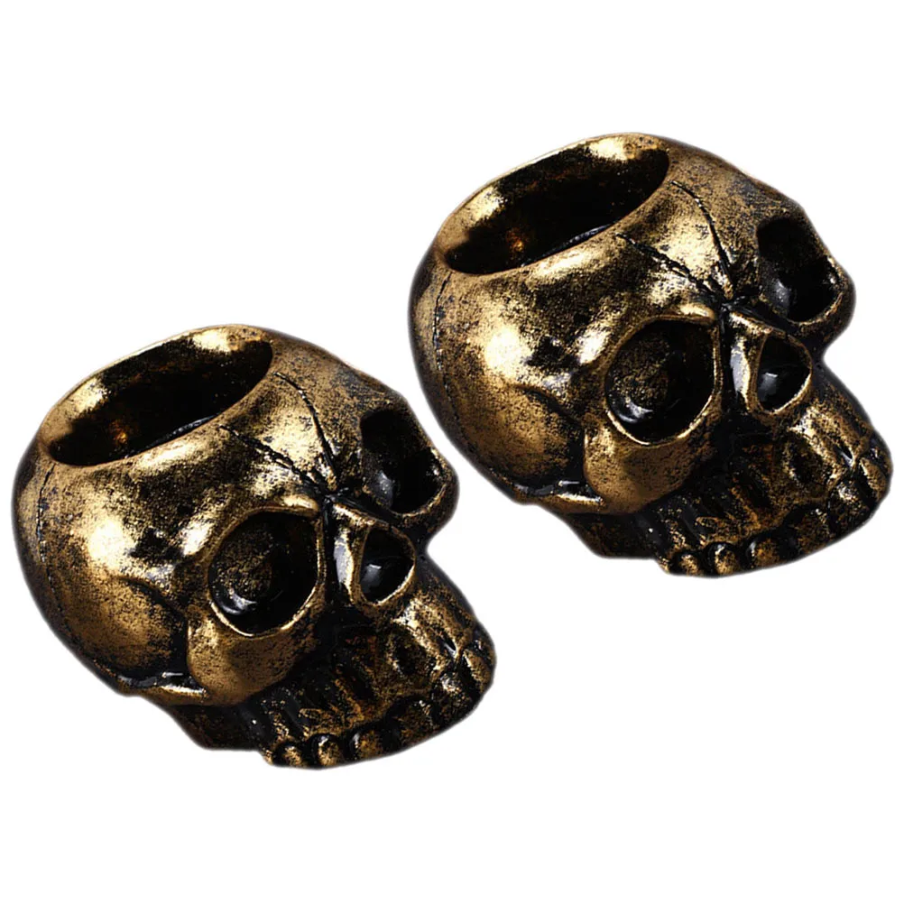 

2 Pcs Creepy Horror Holder Halloween Candlestick Holders Table Centerpieces Candlesticks Skull