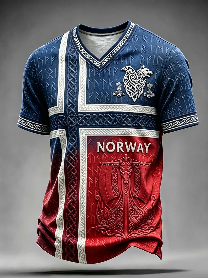 2027 Summer Best-selling Men's Vintage Viking Style 3D Printed Outdoor Sports Breathable Quick-Drying T-Shirt Family Style Shirt