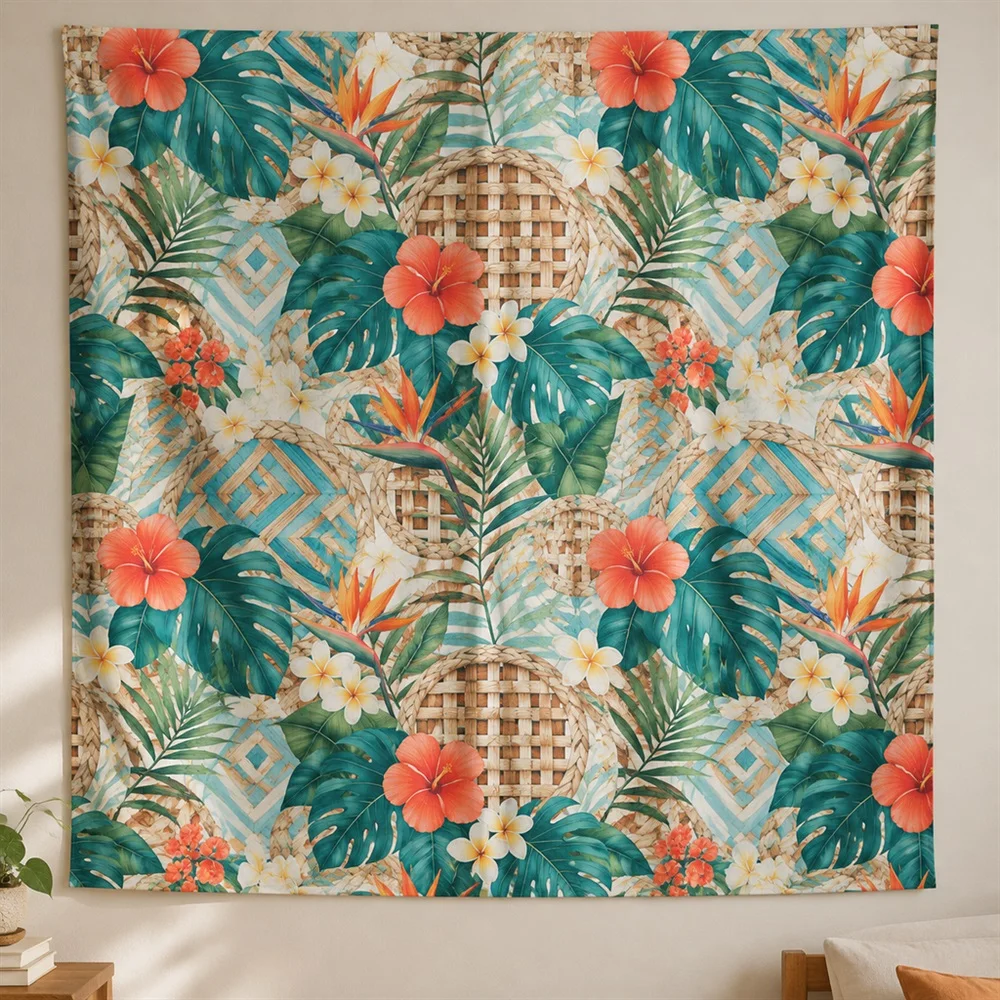 VIKAMA Rattan Weave Pattern Allover Pattern Tapestry Wall Hanging, Tropical Wall Decor Tapestries for Bedroom Living Room Study