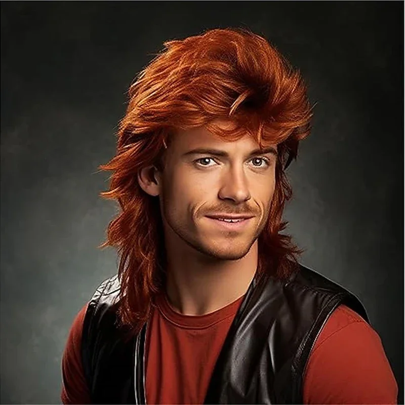 Peruka typu mullet ze syntetycznych włosów dla dorosłych, śmieszne peruki męskie, peruka Pop Rock Joe Dirt na imprezę w stylu lat 70. i 80., akcesoria do kostiumów, dla mężczyzn.