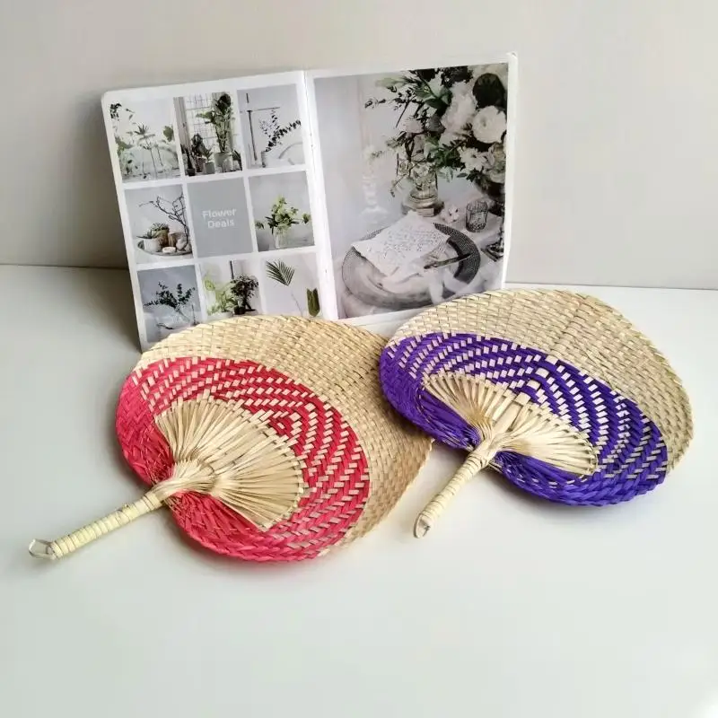 Bamboo Woven Cooling Fan Peach Design Handcrafted for Summer Beach Relaxation