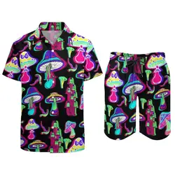 Magic Mushroom 3D Print Men Shirt Sets Fashion Short Sleeve Shirt Oversized Beach Shorts Streetwear Hawaiian Suits Clothes