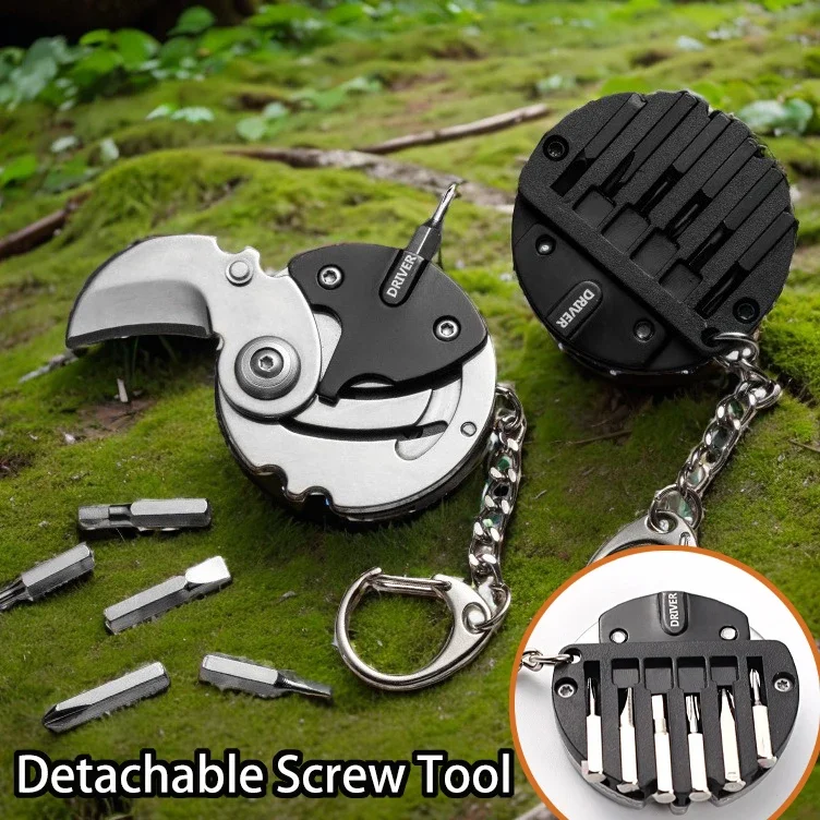 

1Pc Foldable Keychain Screwdriver Multifunctional Coin Outdoor EDC Repair Tool, Folding Coins Knife Pocket Fold Mini Gear Knifes