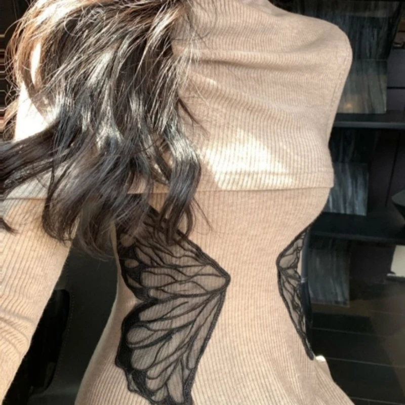 Y2K風ツーピースセット レディース レースニット ハイウエストワンピース + ハーフハイカラースモックワンピース 2025 フェアリーグランジスーツ