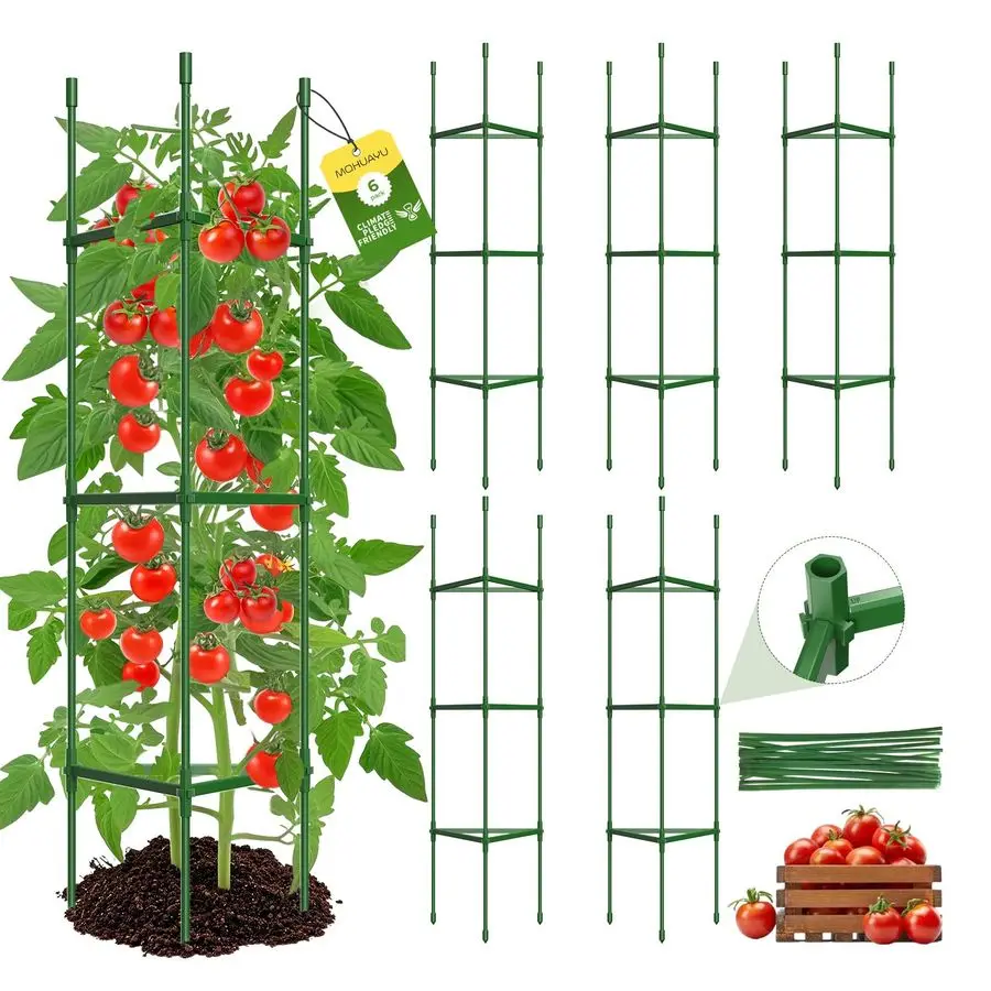 

Комплект опор для томатов для сада, до 51,2 дюймов, с улучшенным шестигранным соединителем, сверхпрочные регулируемые колья для томатов