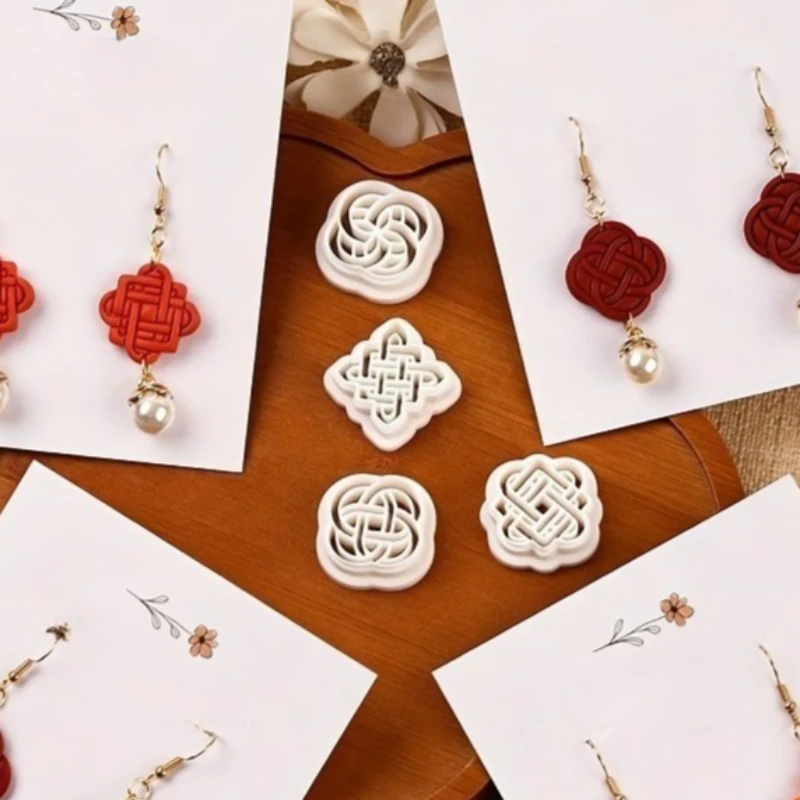 4pcs Retro Texture Polymer Clay Cutters Mold Creative Traditional Geometric Line Pattern Earring  Cutting Die DIY Hand Tools