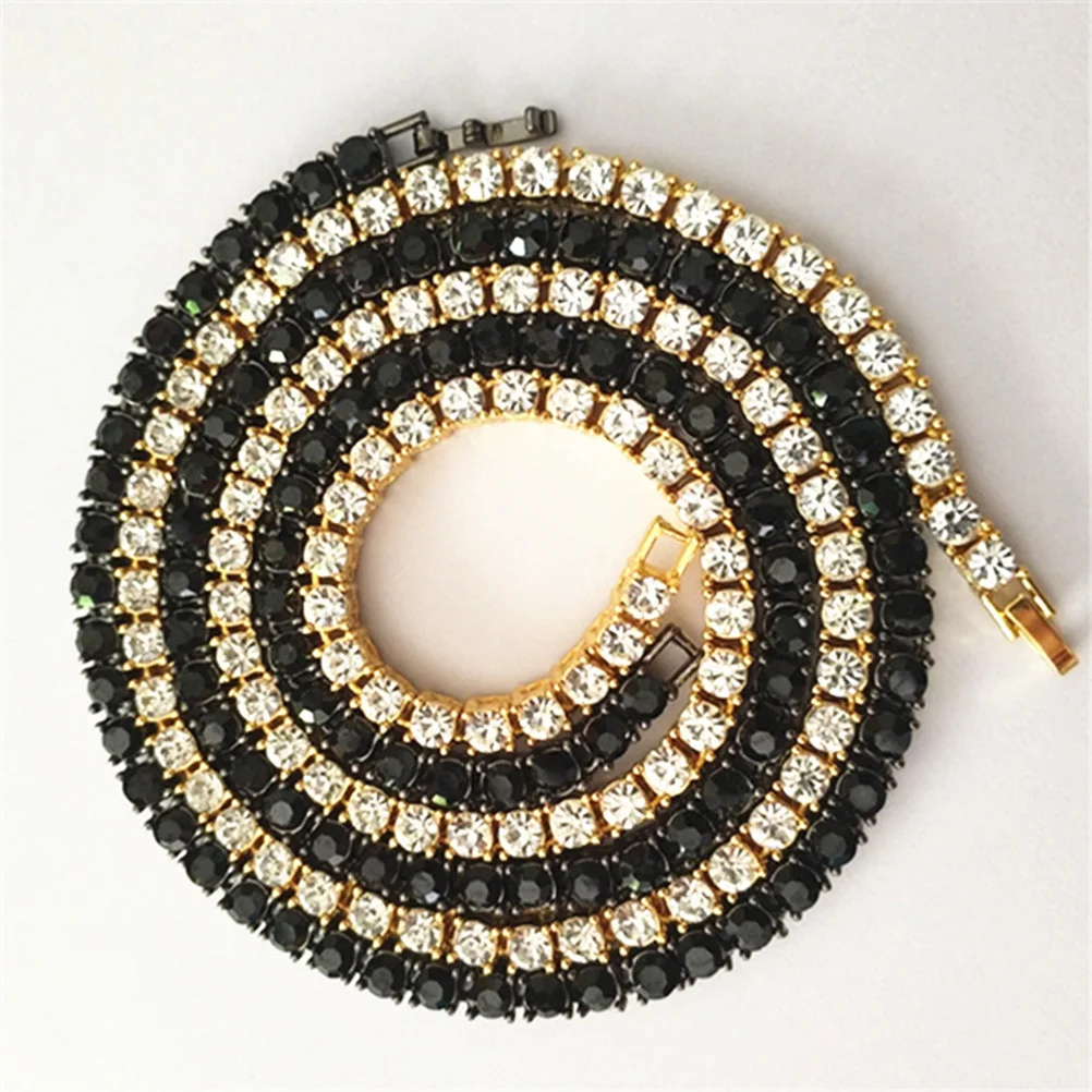 

1 Row 60Cm Crystal Rhinestone Necklace Black Hip Hop Punk Style Shiny Tennis Chain For Men Women Jewelry Gift Premium Metal