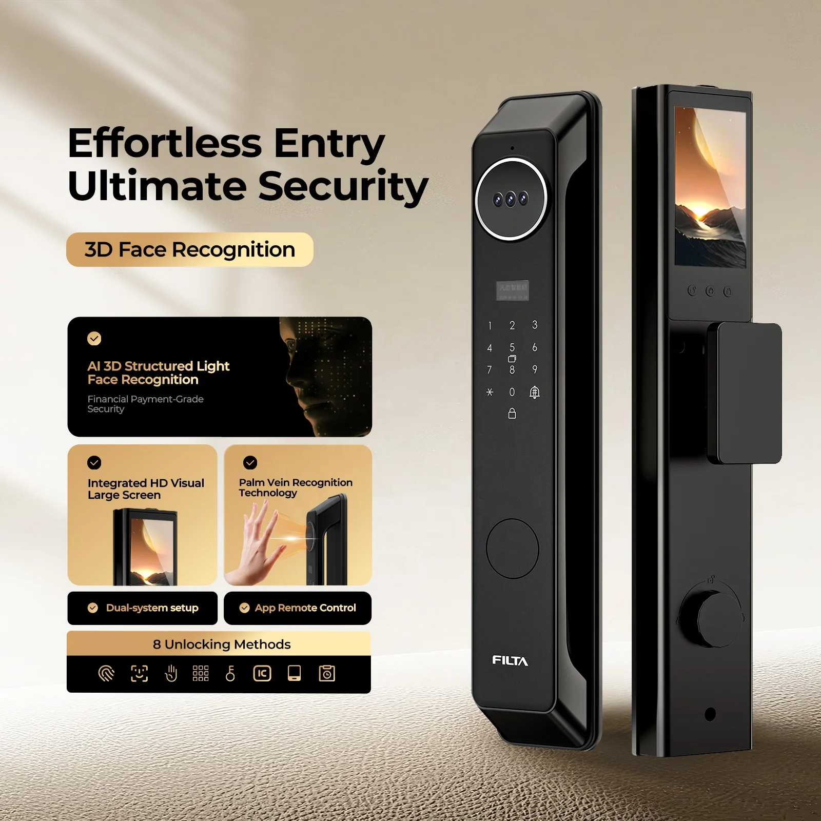 Filta 3D Face Lock Digital Intelligent Door Lock Palm Vein Code Card Fingerprint Smart Door Lock