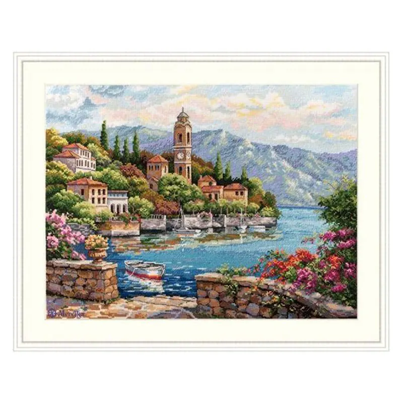 

Fishxx C1578 Lake Como Full Embroidery Precise Printing Living Room Large Hanging Painting Cross Stitch Kit