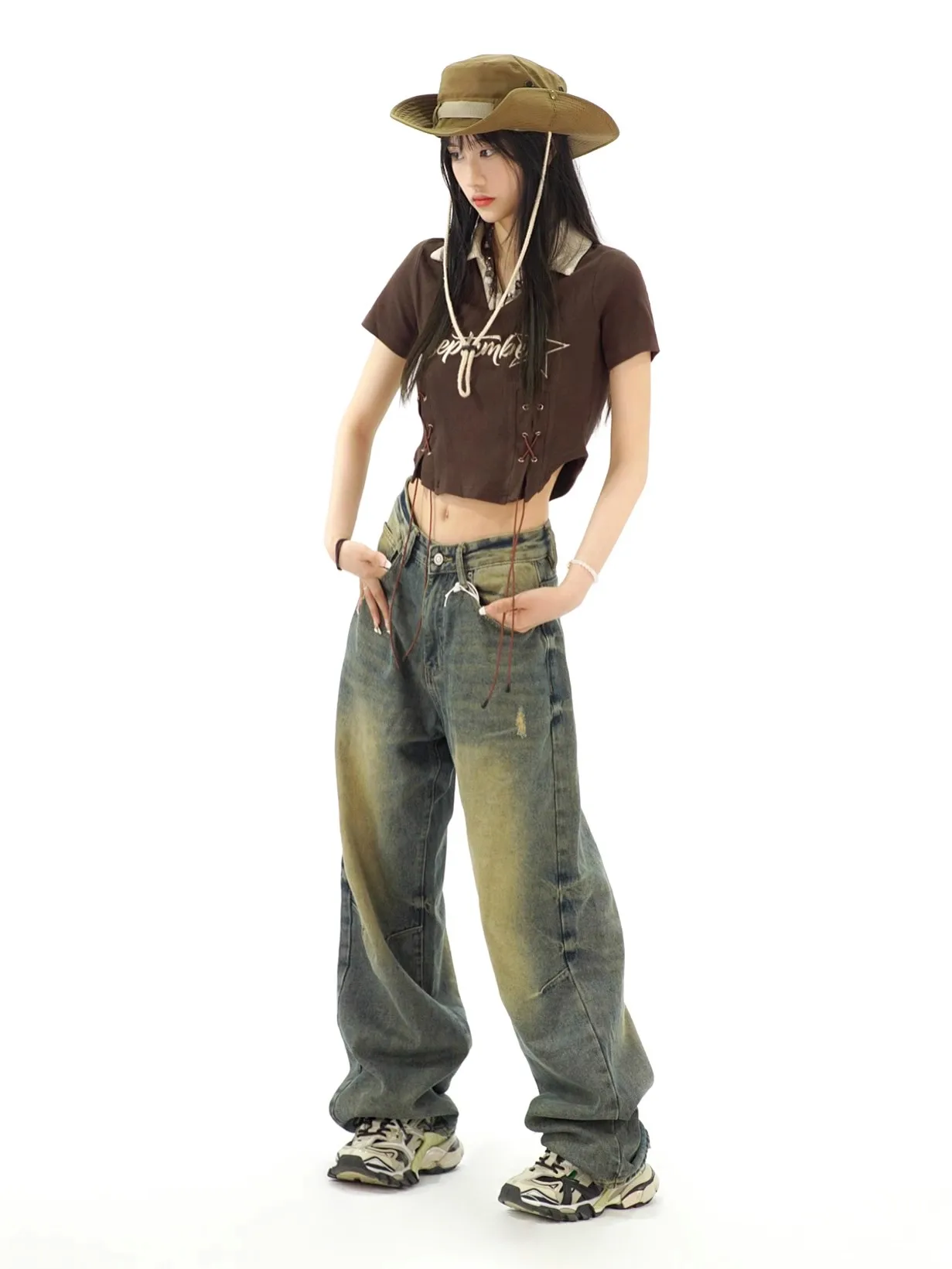 WCFCX STUDIO Y2K Distressed Baggy Jeans Women Vintage 90s Oversize Wide Leg Denim Pants Gyaru Harajuku Jeans