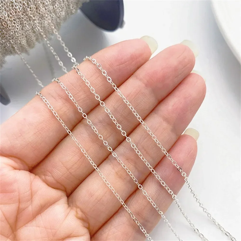 S925 Sterling Silver Plain Silver Embossed Cross Chain O-shaped Chain Handmade DIY Bracelet Necklace Extension Chain Accessory