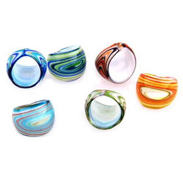 6 X Lampwork Glass Band Rings 17-19mm Multi Colors HOT