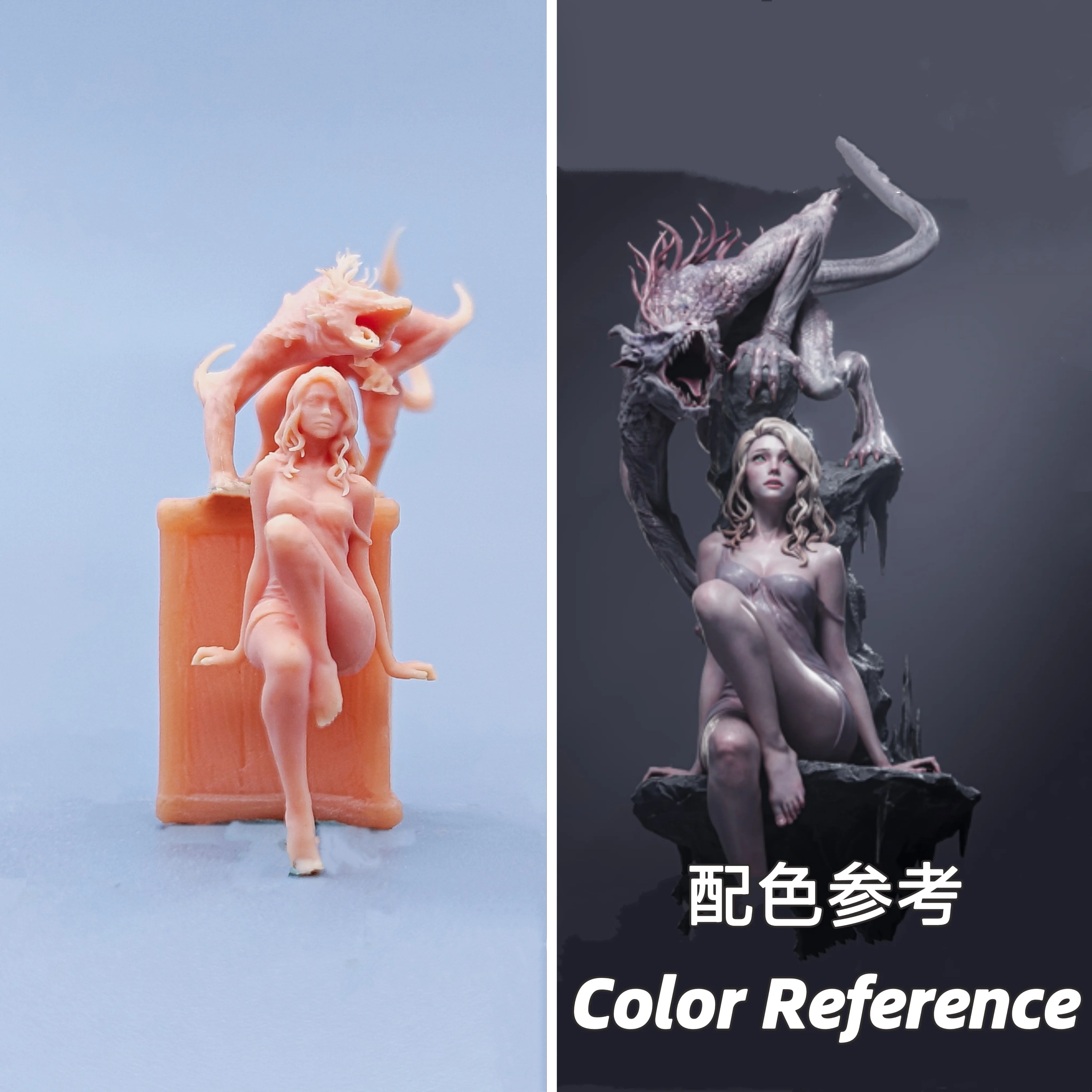 1/64 Figurines Scale Model Resin Beauty and Dragon Uncolored Miniatures Diorama Hand-painted C720