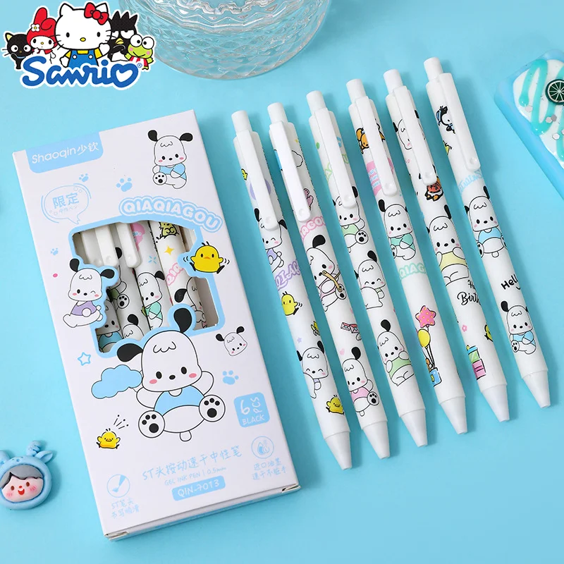 

6pcs Cute Sanrio Pochacco Brush Question Pen Double Bead Spring Head Quick Dry Pen Press Move Neutral Brush Anime Cartoon