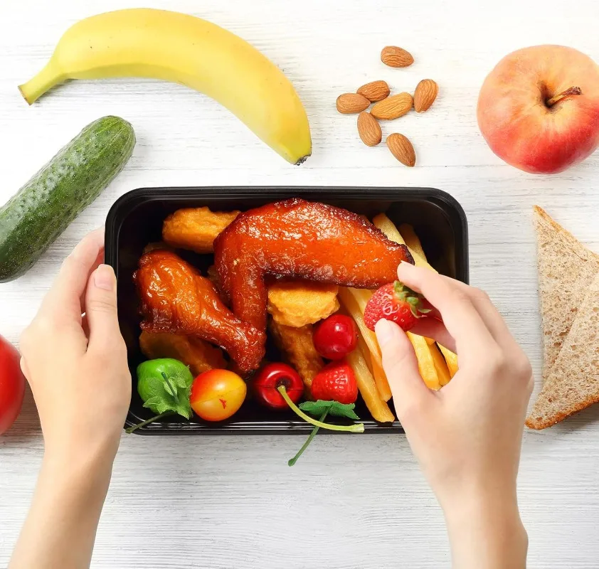 حاويات تخزين الطعام المقاومة للتسرب للاستعمال مرة واحدة، صندوق بينتو أسود لإعداد الوجبات، سلطة الفاكهة، تنظيم ثلاجة المطبخ #4