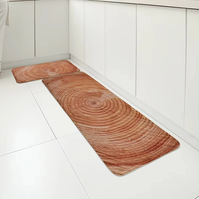 VIKAMA 1/2PCS Wood Grain Kitchen Floor Mat Home Decor Non-Slip Long Strip Crystal Velvet Carpet Hallway Balcony Porch Floor Mat