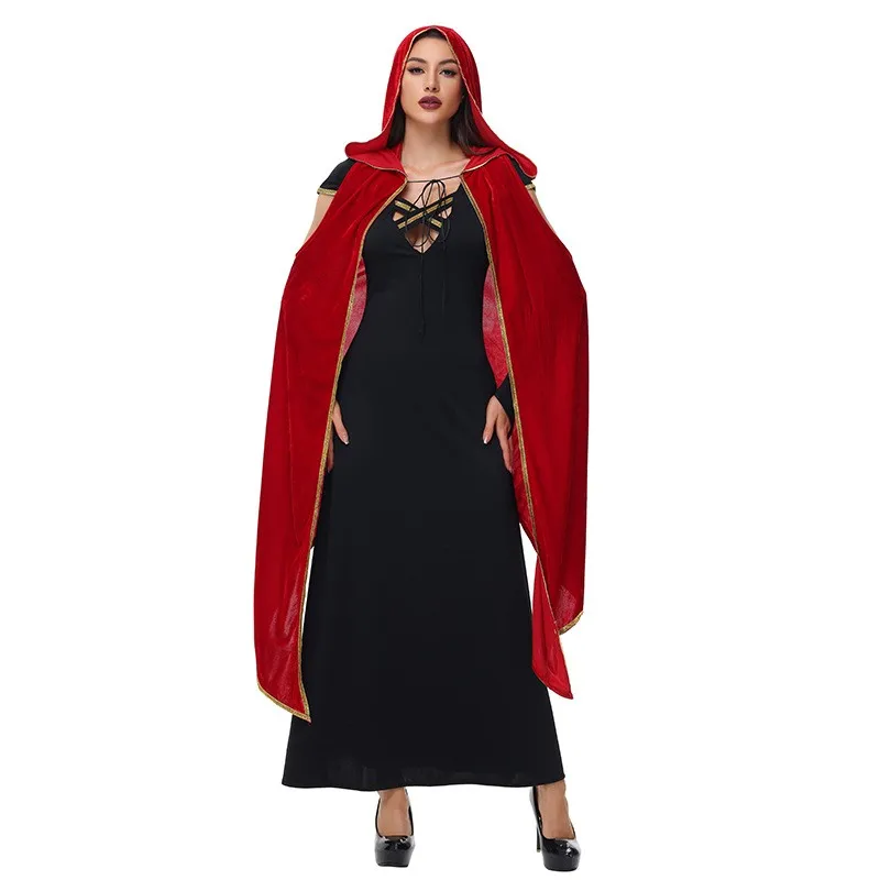 Adult Gothic  Costume Bla Red Witch  Cape loween Clothing k Sle Stage Performance Traditional Chinese...