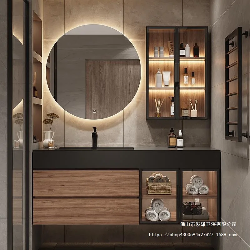 

Luxury Rock Slab Integrated Bathroom Cabinet Combination Modern Simple Washbasin Toilet Wash Table Mirror Bathroom Cabinet Set