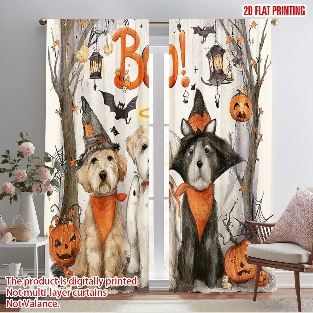 2pcs,2D plane printing Popular Curtain Panels Ghost Dog Durable 100% Polyester Fabric (without rod) Festive Ldeal for Bedroom