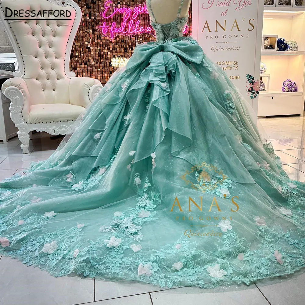 Mint Green Quinceanera Dresses 2023 Young Girls Prom Gowns Flowers Cinderella Birthday Princess Vestidos De Sweet 15 Años 16