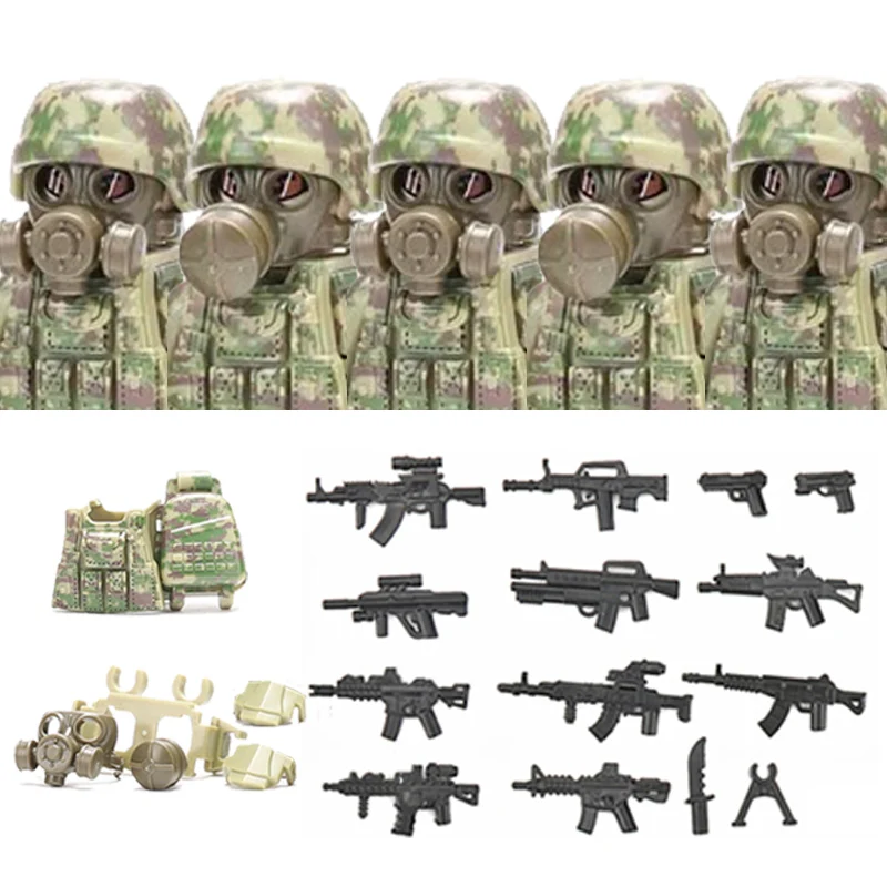 

Military Soldier Ukrainian Biochemical Special Forces Building Blocks Army Figures Gas Mask Weapons Bricks Toys For Children