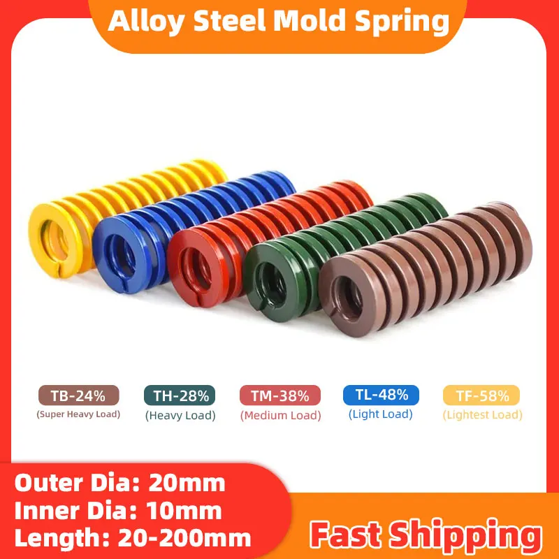 

1PCS Compression Mould Die Springs Load Coil Spiral Stamping Alloy Steel Spring OD=20mm ID=10mm Length=20mm-200mm