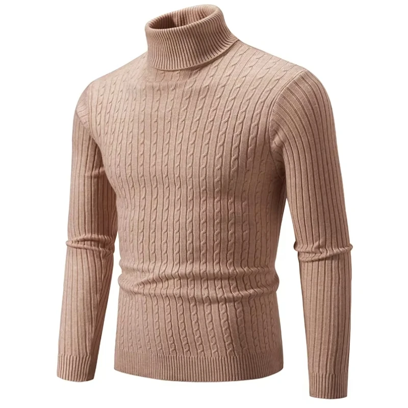 Winter Men\'s High Neck Sweater Solid Color Pullover Knitted Warm Casual Turtleneck Sweatwear Woolen Mens Tops