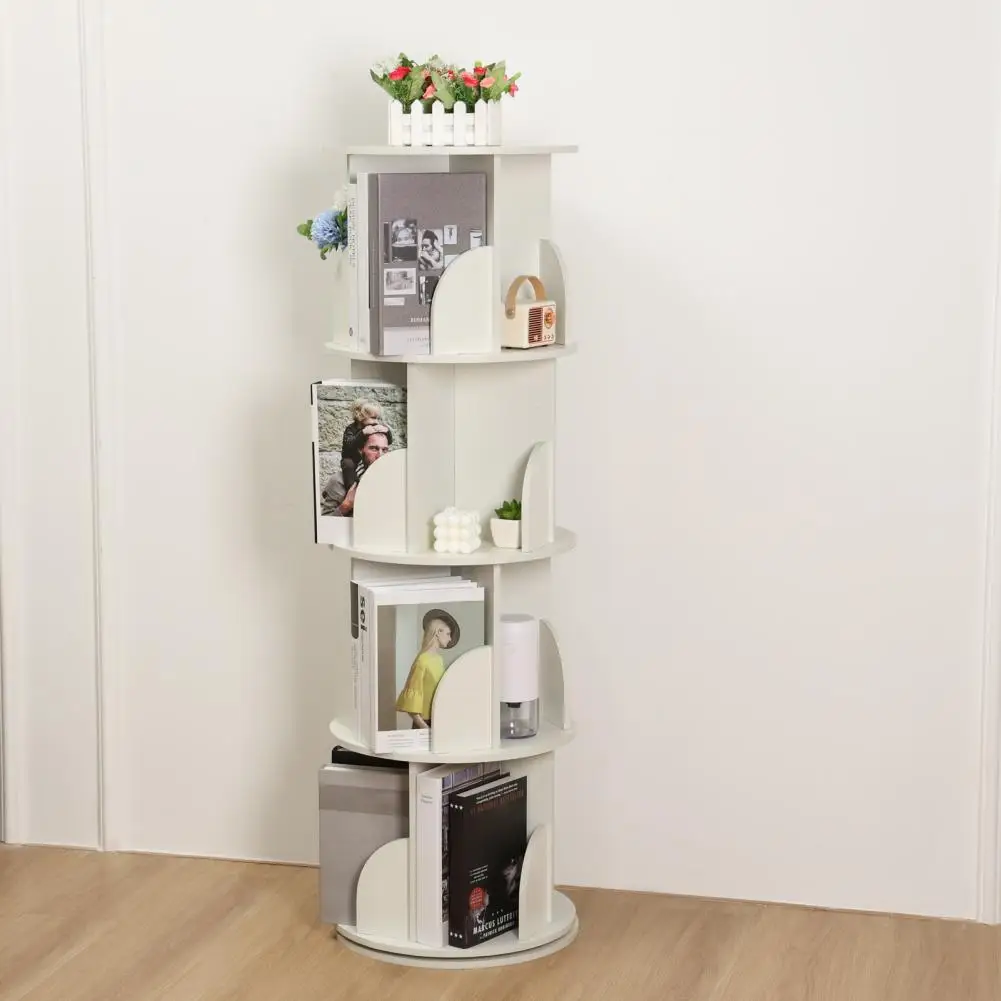 360 Rotation Display 4 Tier Floor Standing Bookcase,Spinning Bookshelf Small Corner Bookcase Book Storage Organizer