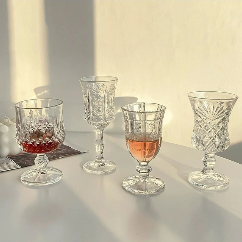 

Creative Glass Wine Cups Exquisite Retro Relief Diamond Cup Glass Goblet Champagne Juice Glasses Cup Drinkware Accessories