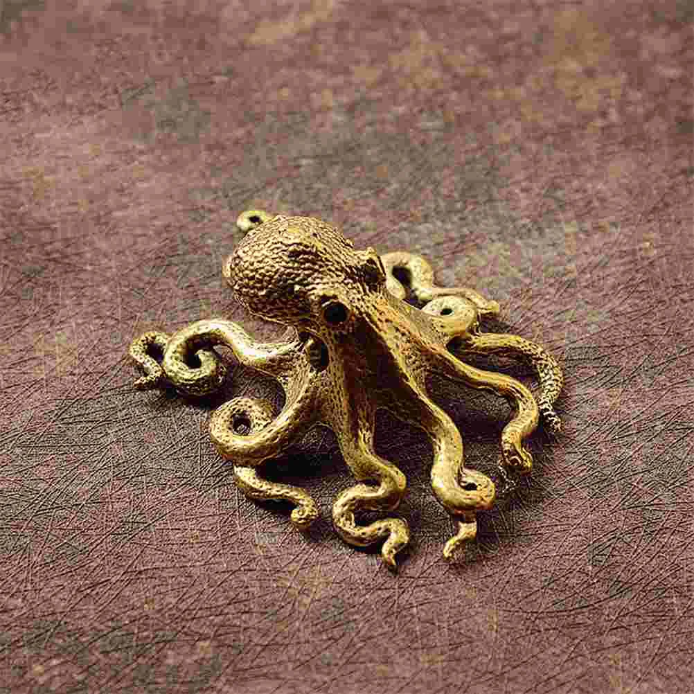 Patung Dekorasi Kuningan Gurita Patung Ornamen Hewan Desktop Patung Laut Perhiasan Rumah Shui Feng Figur Cina