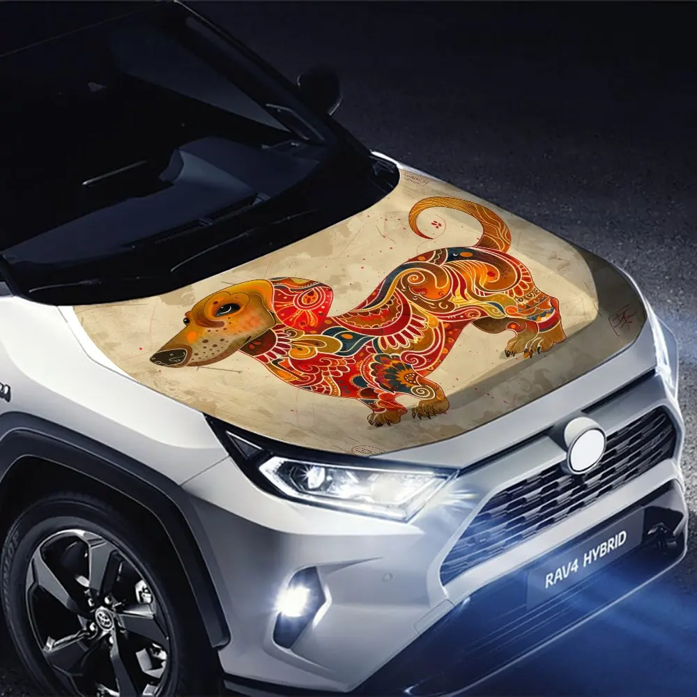 このダックスフントをテーマにしたカーデカールは、耐久性のあるビニールで作られています。