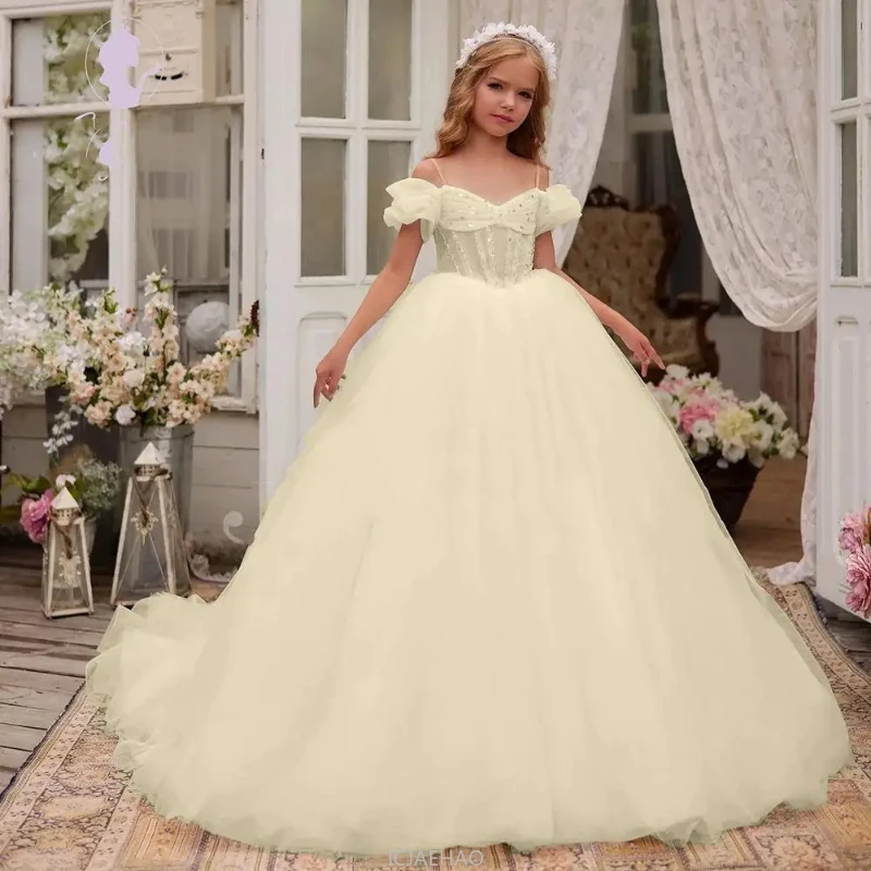 

Teenages Wedding Bridesmaid Dresses for Kids Girls First Vestidos Children Pageant Ball Gown Communion Prom Tulle Dress Elegant