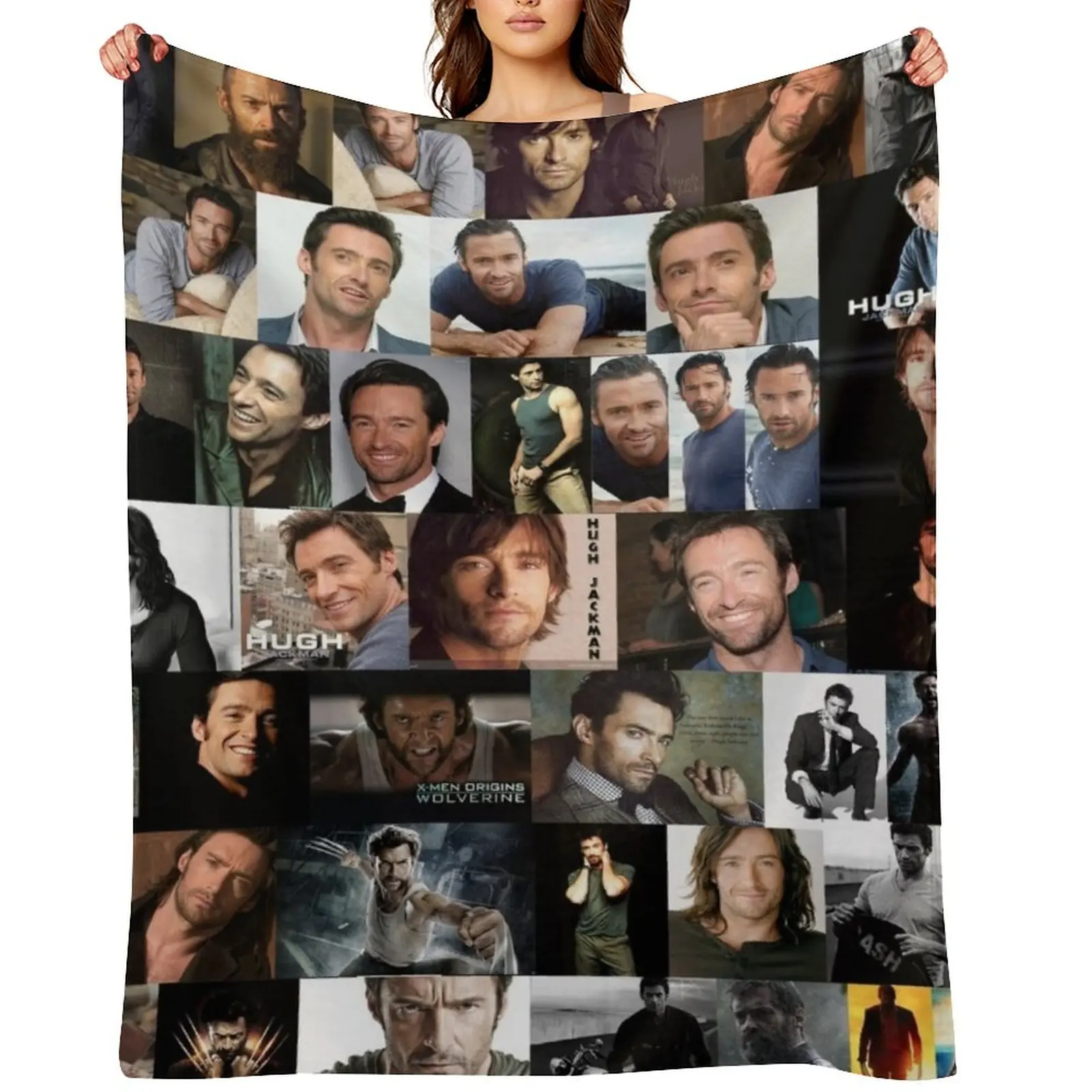 

Hugh Jackman Seamless Photo Collage Throw Blanket Flannel Fabric Cute valentine gift ideas funny gift Blankets
