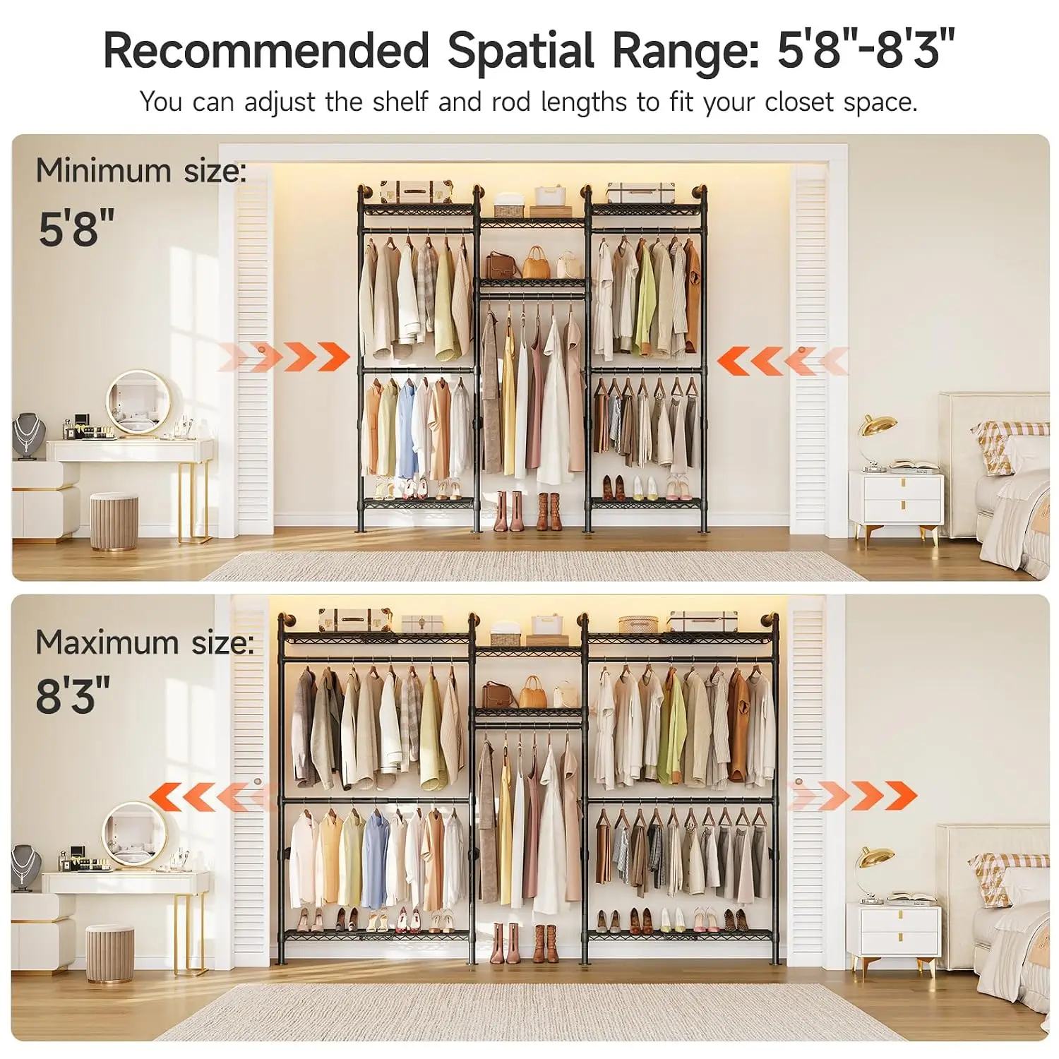 Expandable Wall Mounted Closet System Clothes Rack H3 Plus Black, Customized