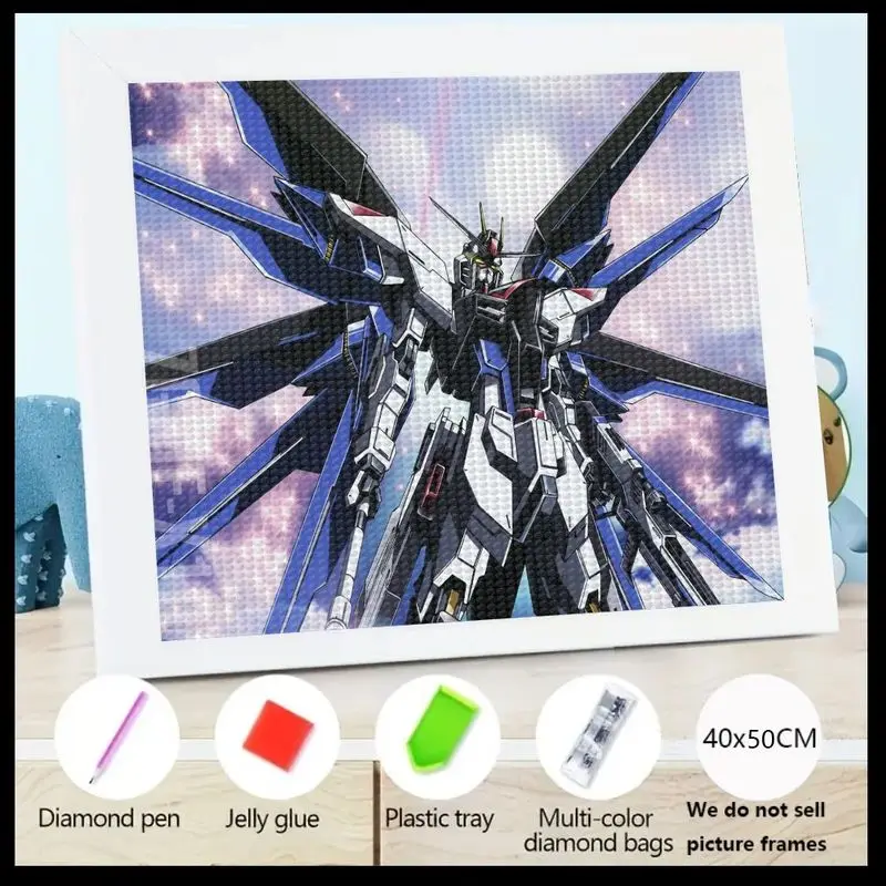 

1 шт. DIY 5D Full Drill Diamond Painting Kit, 40x50 см, большой размер, Epic Anime Mecha Robot Gundam Style Warrior с крыльями, Sci-Fi F