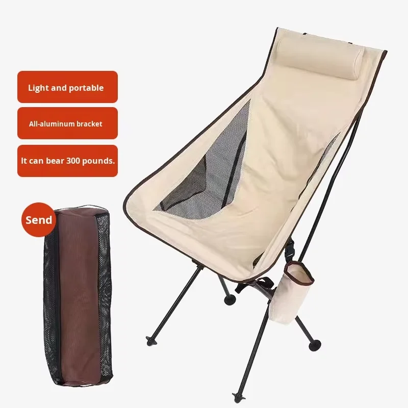 High Back Aluminum Solid Wood Folding Camping Chair Lightweight Outdoor Picnic Beach Hiking Living Room Camp Chair