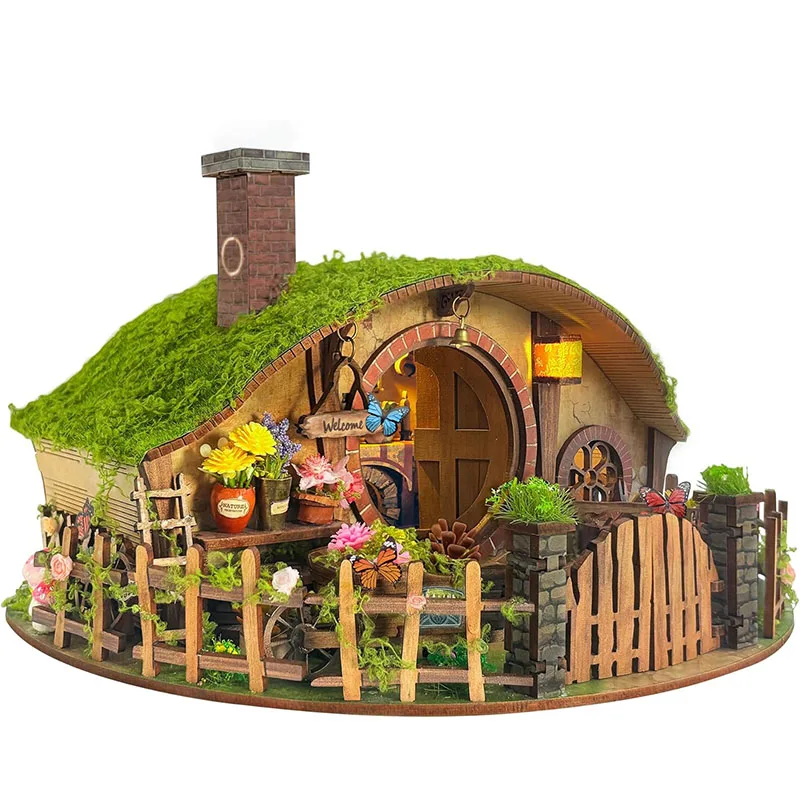 

3D деревянный пазл-конструктор с LED-подсветкой: Волшебный домик-книжный уголок «Кольцо» DIY, миниатюрный лесной домик для подарков друзьям на день рождения, декор для дома, поделки