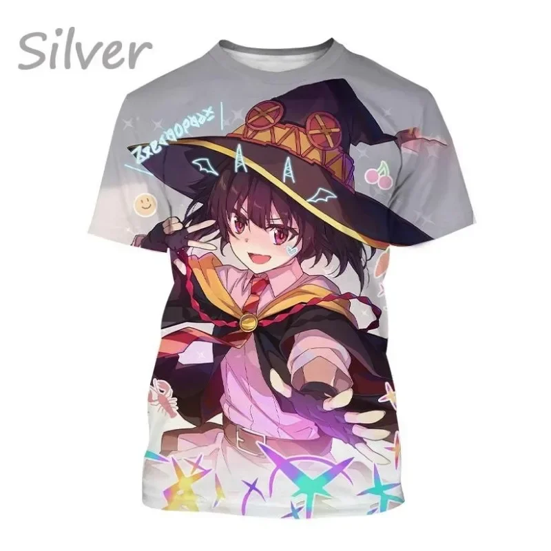 KonoSuba Megumin 3D Printed T-shirt Cute and Beautiful Neutral Anime Man Women Short Sleeves Cosplay Men's Clothing