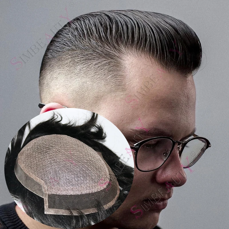

Realistic Silk Swiss Lace Front Base Men Toupee 100% Human Hair Undetectable Natural Hairline Men Wig Fake Scalp Male Hair Prost
