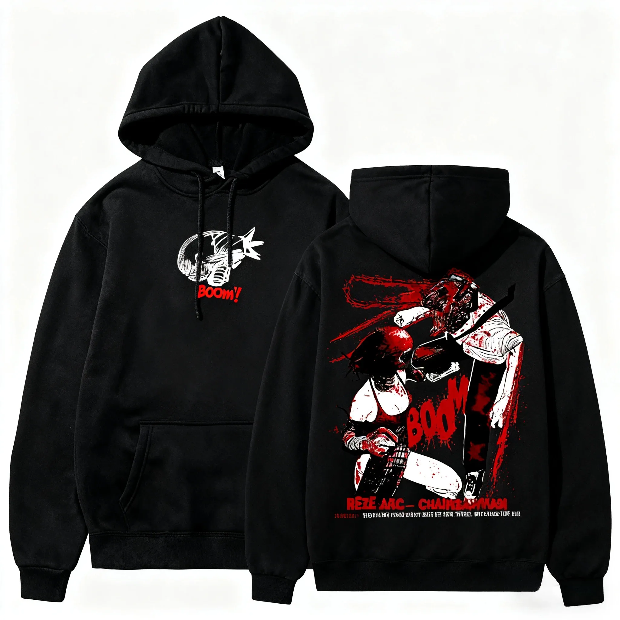 اليابان أنيمي الأجهزة الطرفية هوديس بالمنشار رجل الفيلم Reze قوس مطبوعة البلوز الرجال النساء المتضخم Harajuku طويلة الأكمام هودي #4