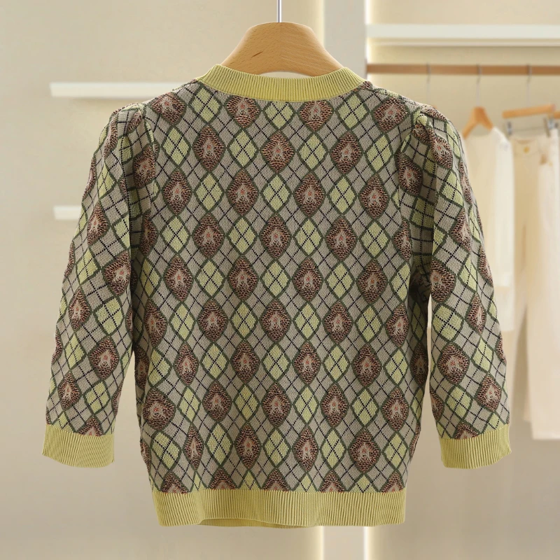 الرجعية الأزهار جولة Ne سليم صالح سبعة Sve محبوك سترة للنساء تخفيف Sle طويلة Sve القطن البوليستر النايلون مزيج #3