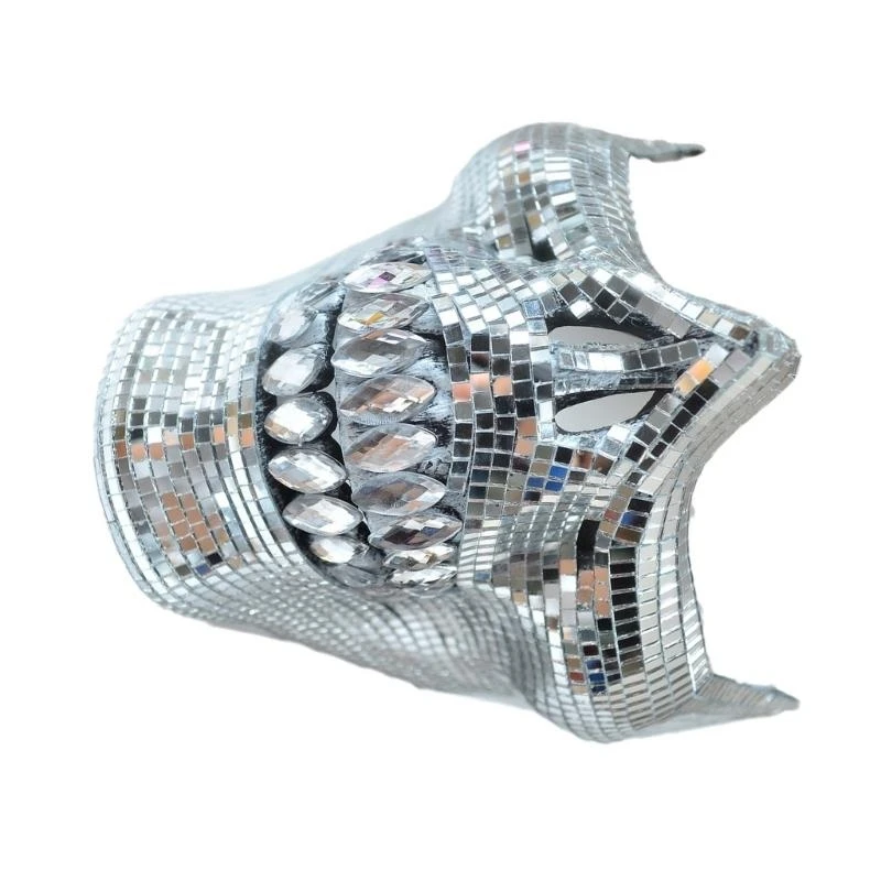 Crystal Skull Half Face Mask Dress Accessory Suitable for Halloween and Costume Parties with Reflective Disco Designs