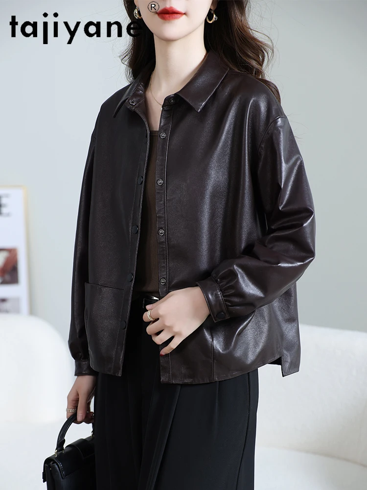 TAJIYANE 100% Skóra Owcza Najwyższej Jakości Luksusowa Kurtka Skórzana Damska Krótka Kurtka z Prawdziwej Skóry Jesień 2025 Odzież Damska