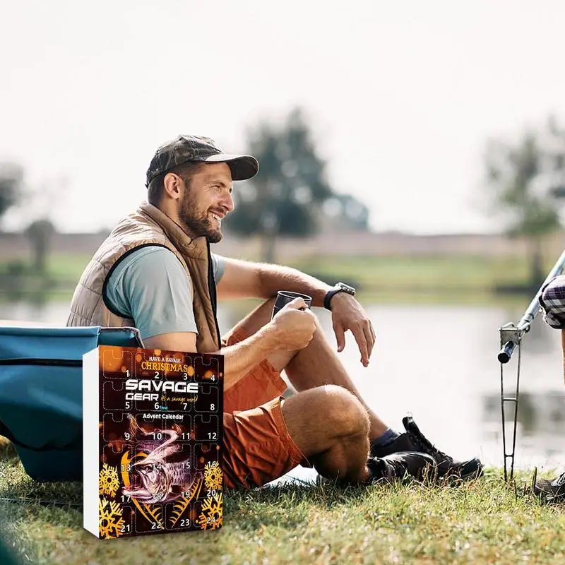 2024 equipamento de pesca calendário do advento iscas de pesca conjunto engrenagem calendário contagem regressiva adultos crianças homens mulheres natal isca de peixe presentes