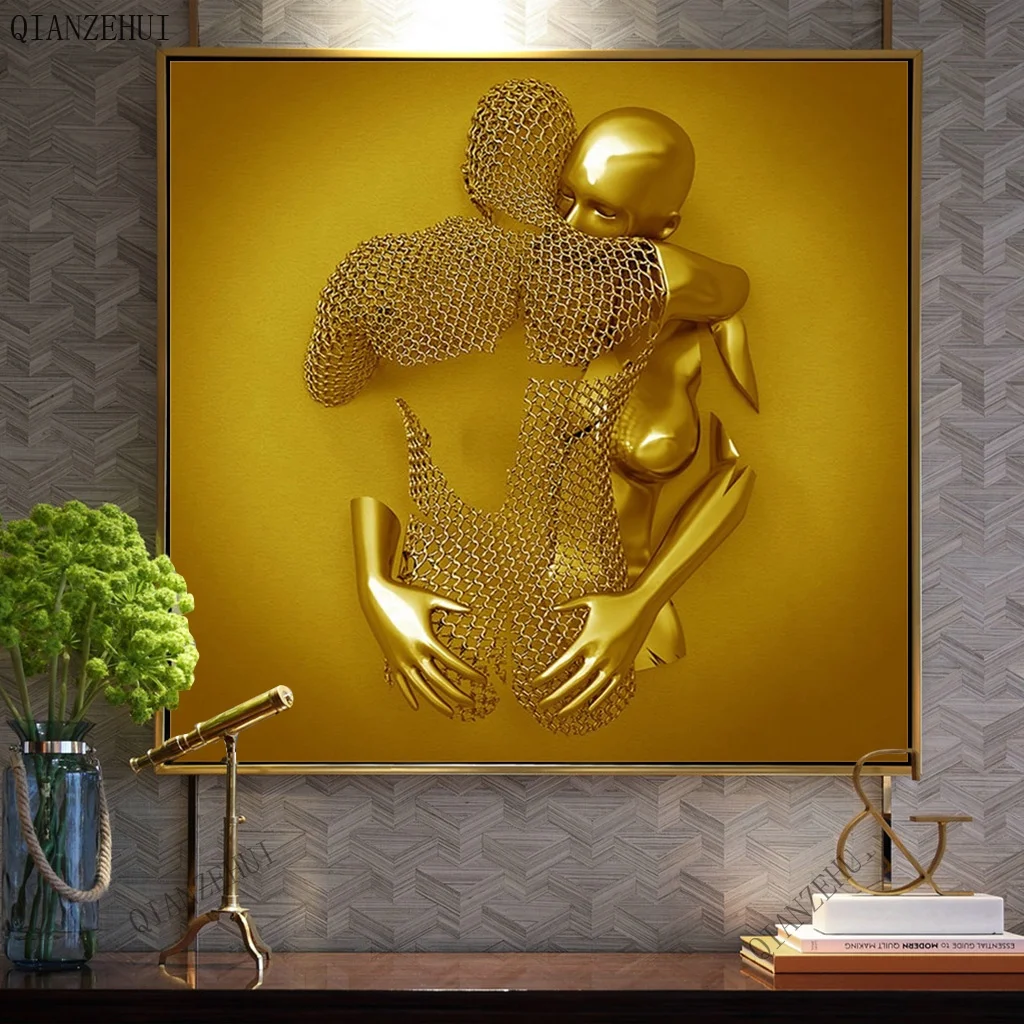 

DIY full Diamond Embroidery,Round Diamond Metal figure statue embracing art Living room decoration rhinestone Diamond painting