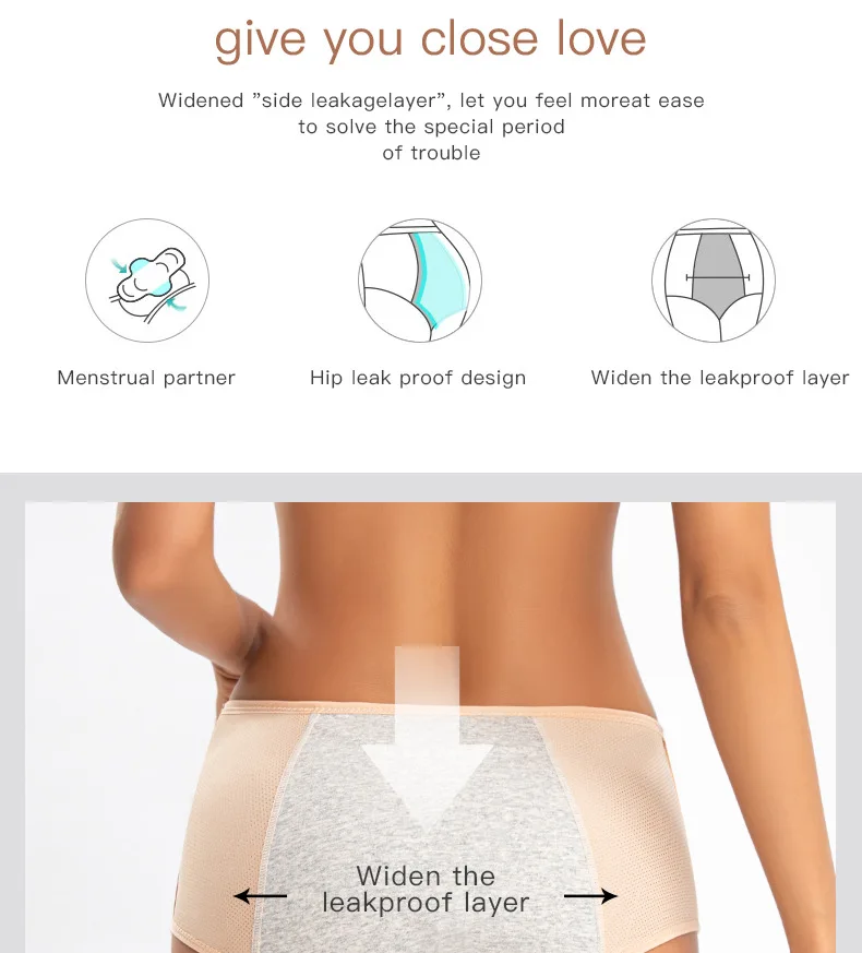 Auslaufsichere Menstruationsunterwäsche Übergröße L-8XL Periodenunterwäsche Physiologische Höschen Wasserdichte Slips Damenunterwäsche – Detail 8