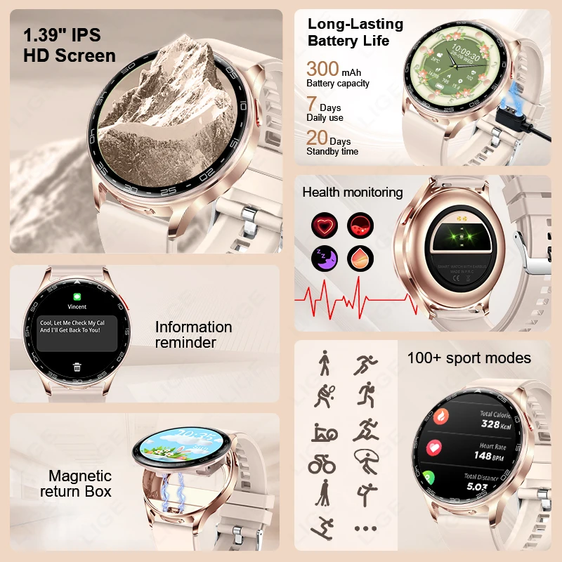 LIGE 2 In 1 TWS Headset Smart Watch 1.39