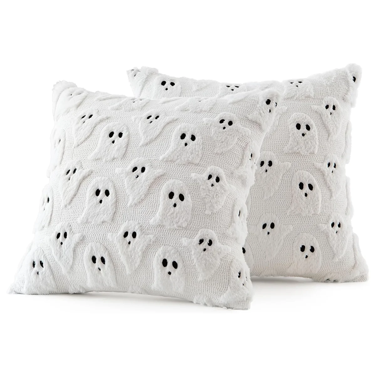 2025+Halloween Ghost Throw Pillow 2Pcs Soft Plush Faux Fur Decorative Cushion Covers for Sofa Bed Halloween Decoration