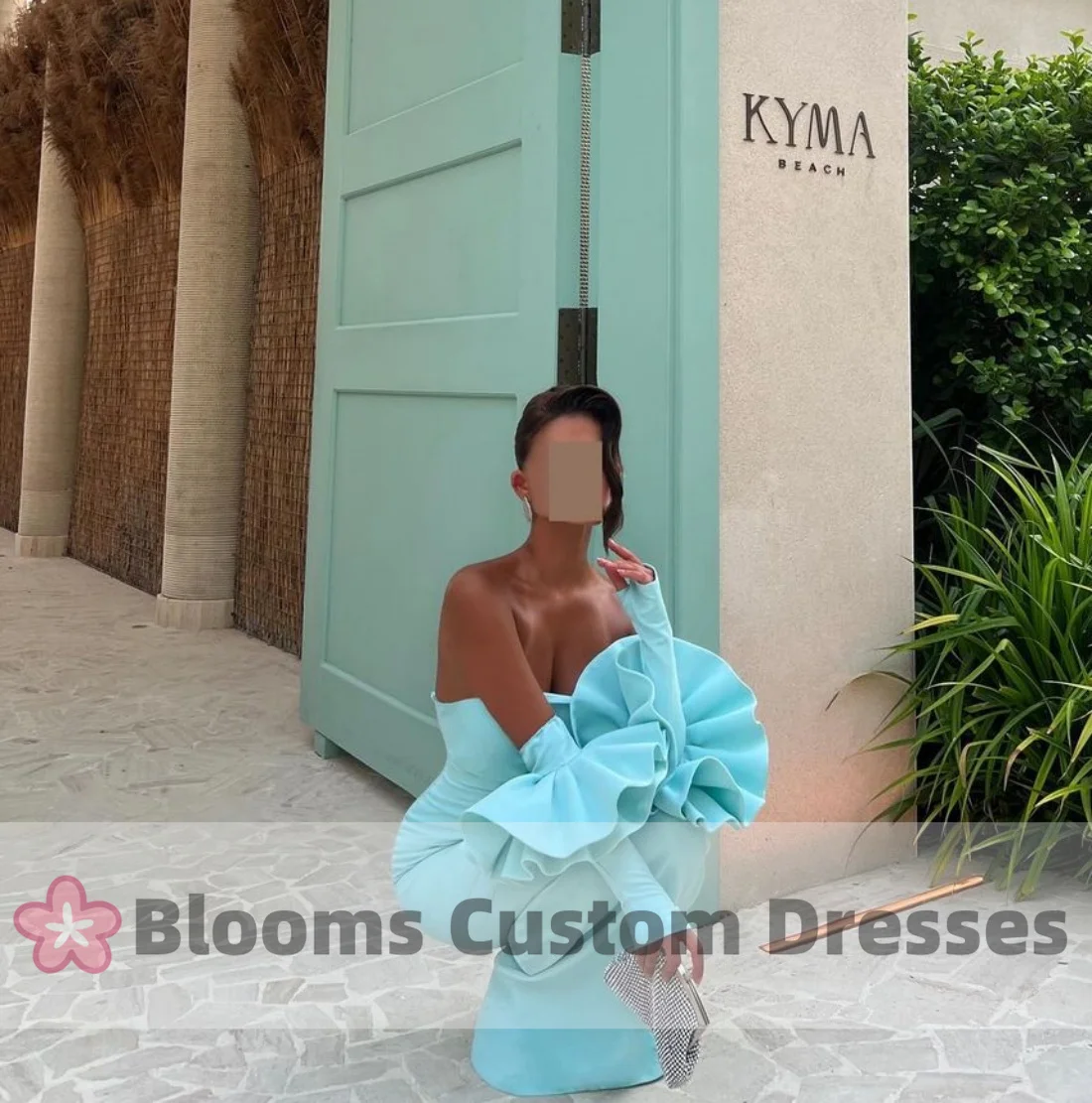 Blooms Strapless Slim Fit Prom Dress With Tiered Long Gloves Arabia Formal Occasion Gown Simple Party Dresses فساتين سهرة